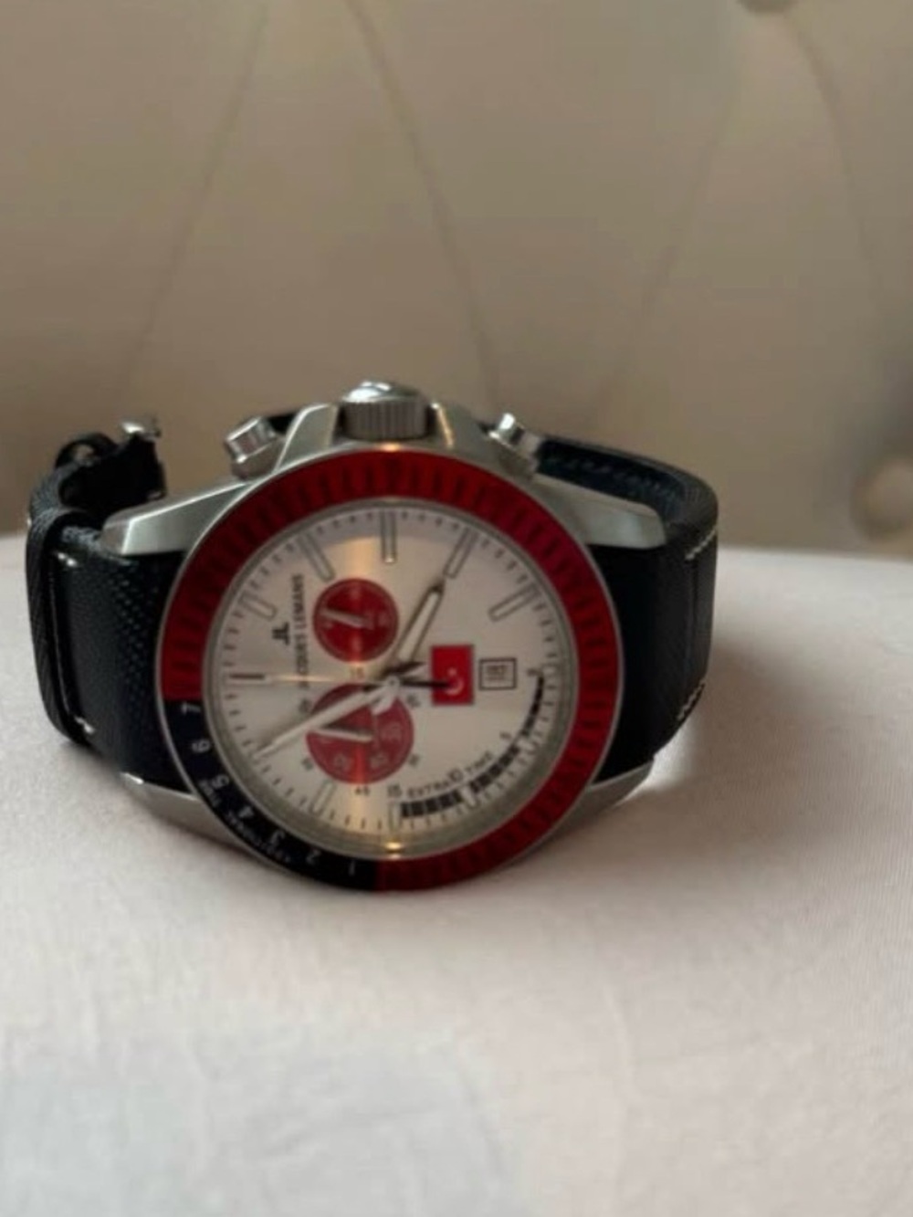 Men's Jacques Lemans Chronograph Watch - Black Strap with Red Accents